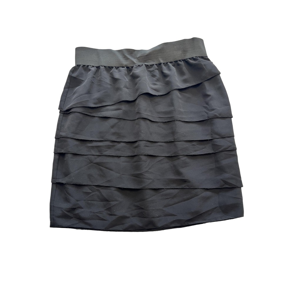 Saks Fifth‎ Avenue Skirt Womens Medium Black Tiered Ruffle Elastic Waist Mini